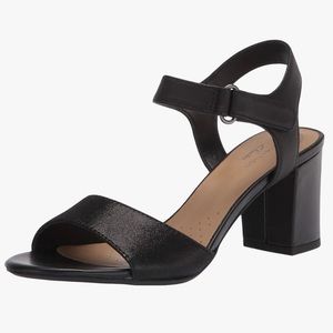 NEW Clarks Collection Black Deva Alice Block Heel Strappy Sandals 8